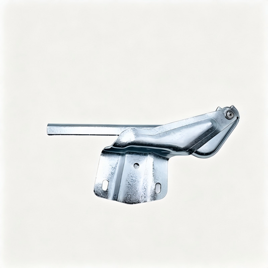 Metal hood hinge left and right bracket pair, silver finish with mounting holes