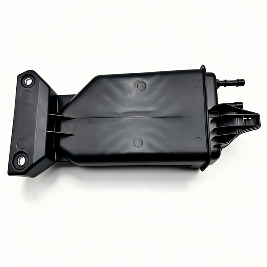 EVAP canister vapor storage in black plastic with mounting bracket and two ports