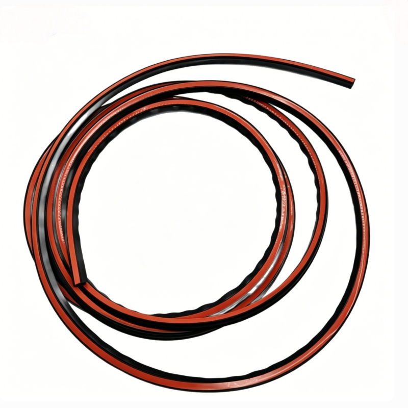 Sunroof seal gasket strip coil with orange center lines and layered black trim