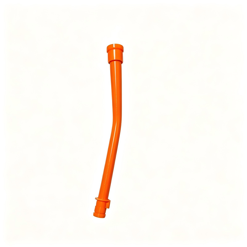 Engine oil dipstick guide funnel, orange plastic tube with small end cap