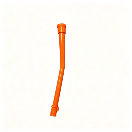 Engine oil dipstick guide funnel, orange plastic tube with small end cap