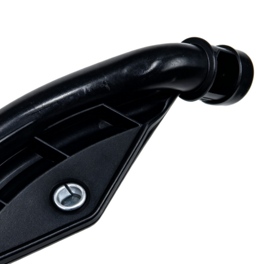 Black coolant hose with metal clamp and molded connector end