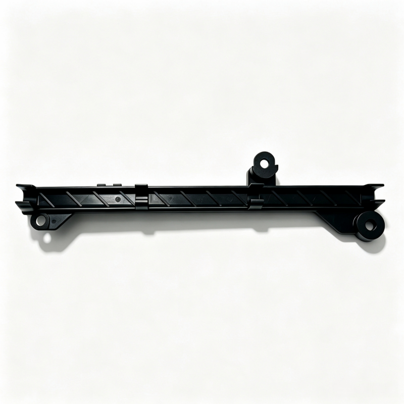 Black fuel line support bracket with two mounting holes, long rail design