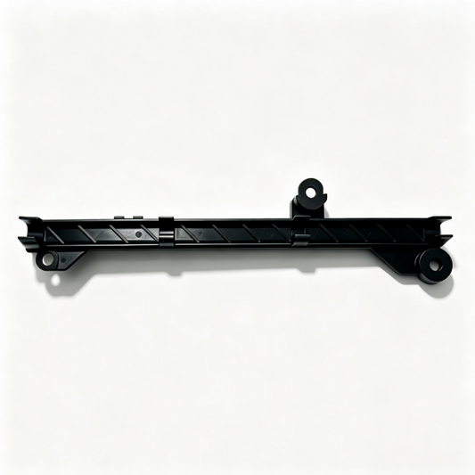 Black fuel line support bracket with two mounting holes, long rail design