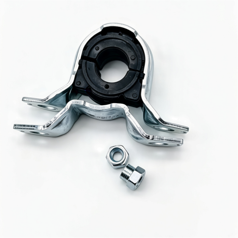 Front stabilizer bar bushing with metal bracket, bolts, and locking nut set