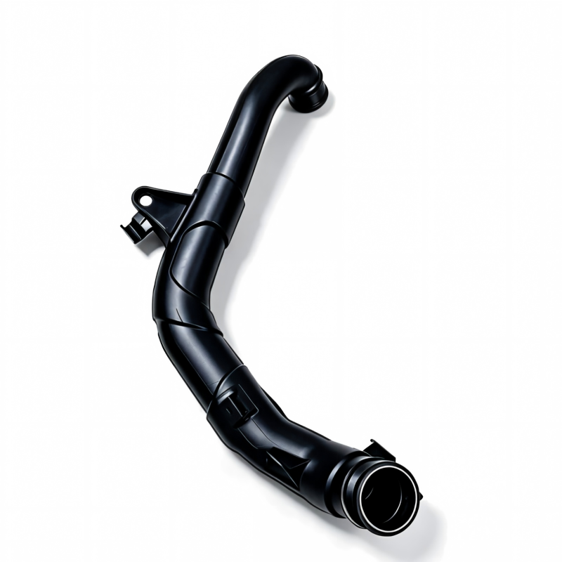 Black turbocharger boost pipe hose with molded bends and inlet/outlet fittings