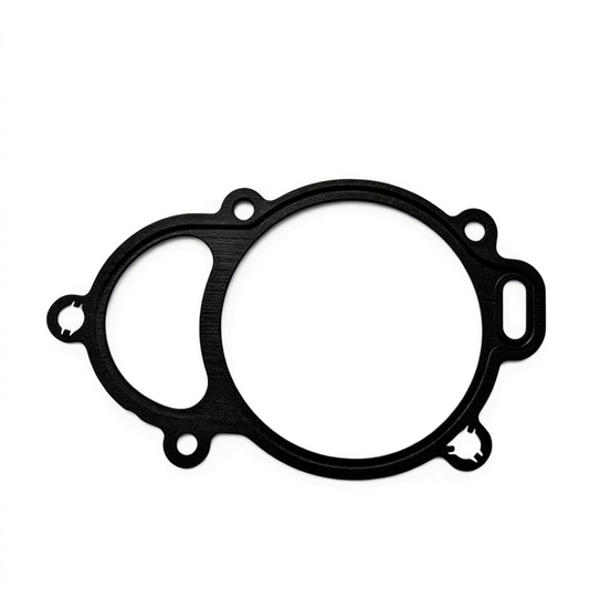 Black exhaust manifold gasket with circular seal and mounting holes