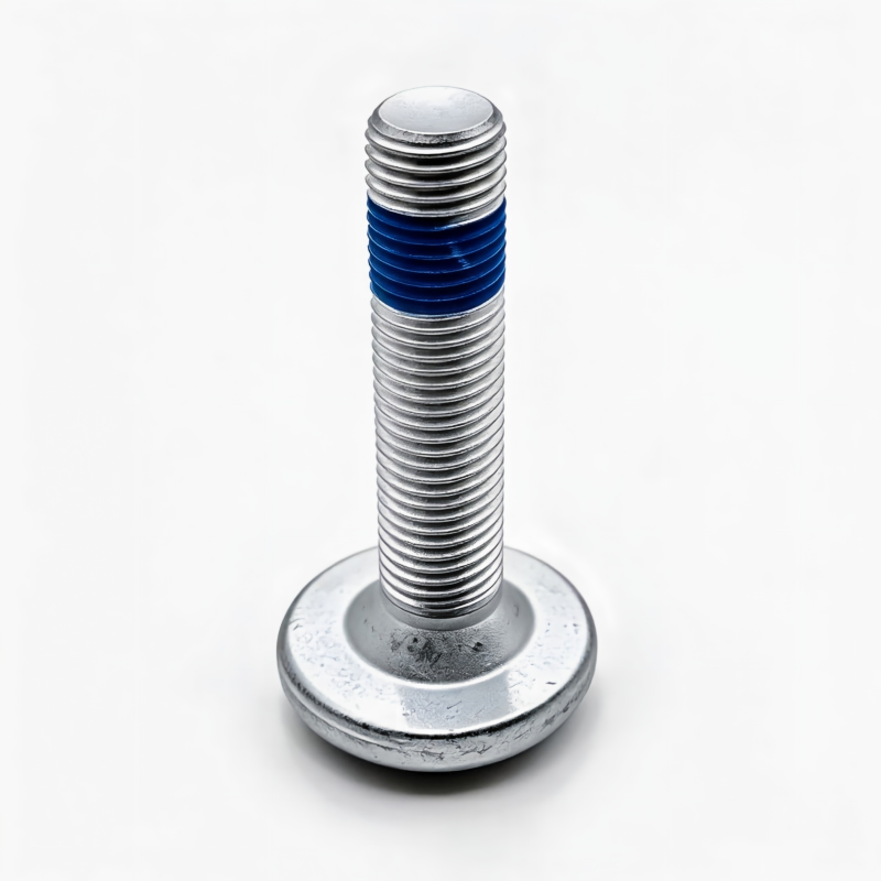 Rear wheel bearing mounting bolt with blue thread seal, silver hex flange