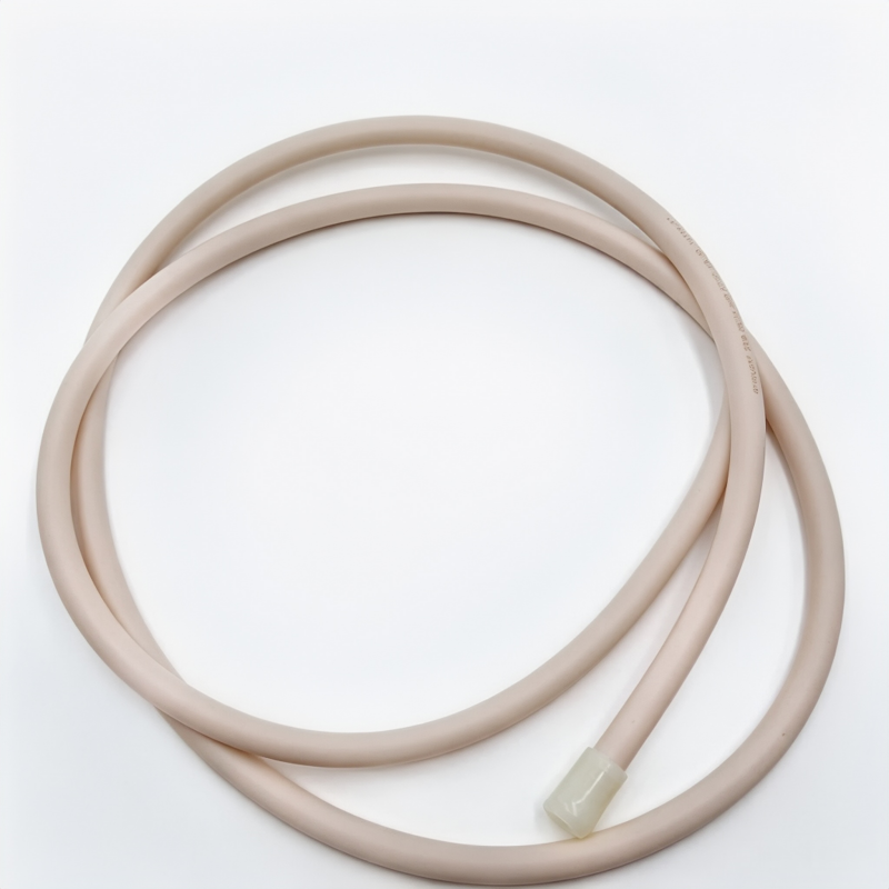 Light beige coolant hose with single white connector end