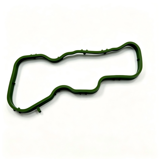 Left intake manifold gasket, green molded seal with wavy profile and bolt holes
