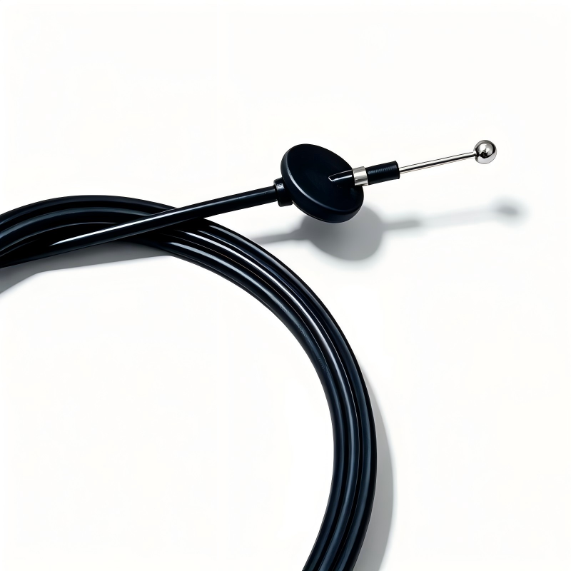 Black hood release cable with metal pull knob and round handle end