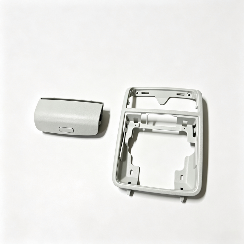 Overhead sunglasses holder assembly, gray cover with mounting frame and inner bracket
