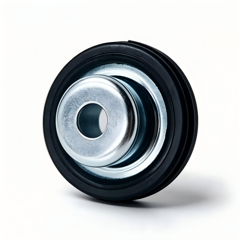 Front shock absorber bump stop with black rubber and silver metal housing
