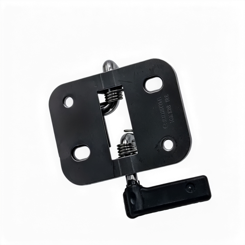 Black hood latch assembly with metal release handle and twin tension springs
