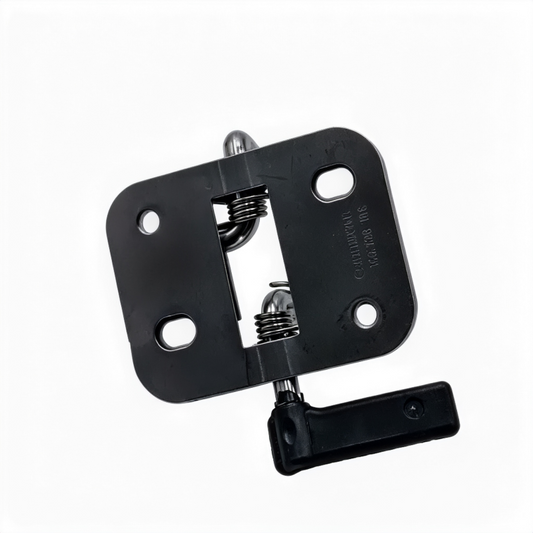 Black hood latch assembly with metal release handle and twin tension springs