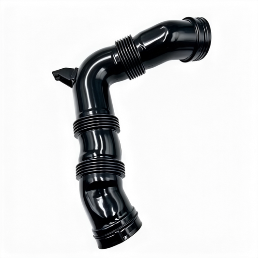 Black air intake hose with angled elbow and ribbed coupling ends