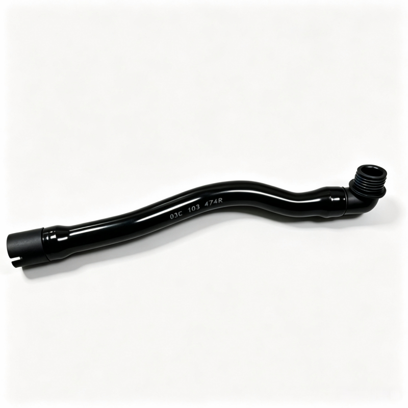 Black crankcase breather hose with angled tube and ribbed vent fitting, 03C 103 474R