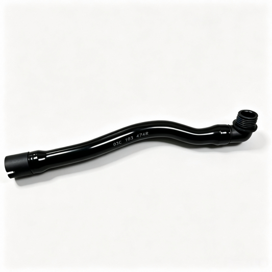 Black crankcase breather hose with angled tube and ribbed vent fitting, 03C 103 474R