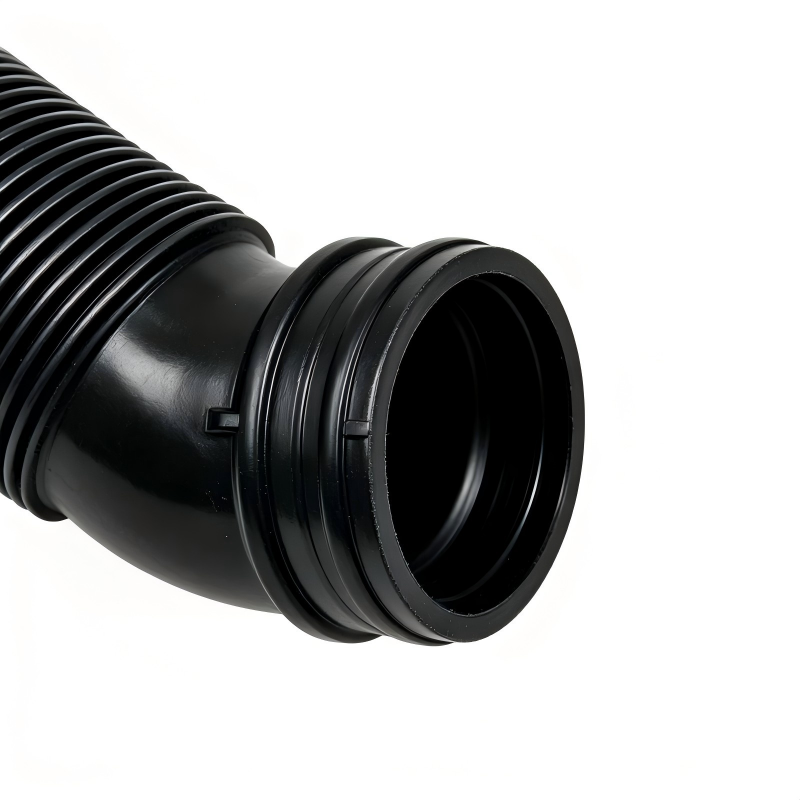 Black ribbed air intake hose with molded coupler end and clamp groove