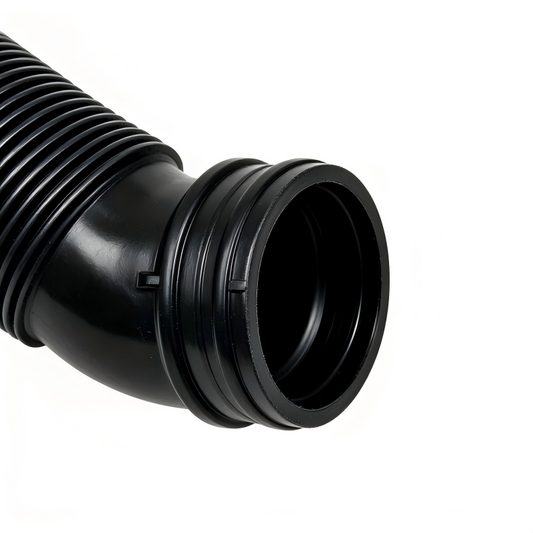 Black ribbed air intake hose with molded coupler end and clamp groove
