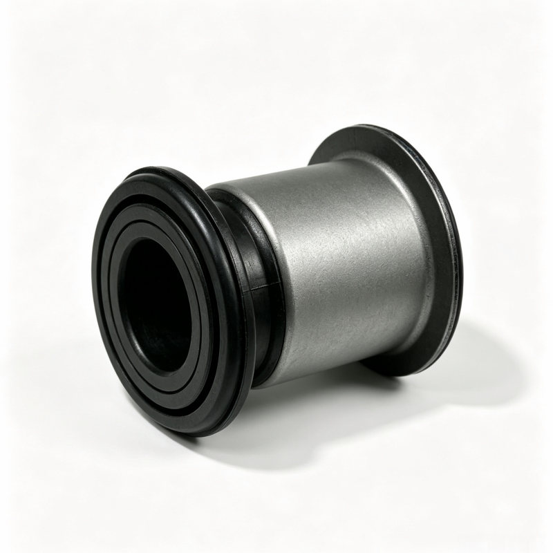Front lower control arm bushing with metal sleeve and black rubber housing