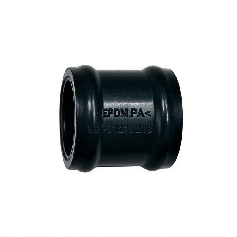 Engine oil cooler gasket bushing, black rubber with stamped part number