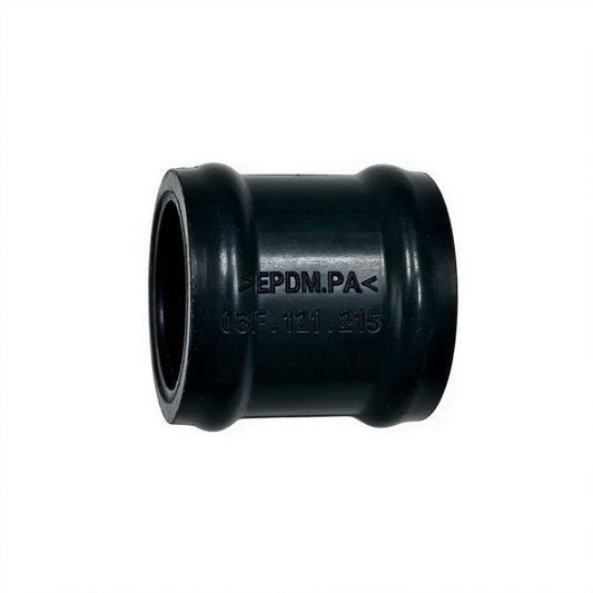 Engine oil cooler gasket bushing, black rubber with stamped part number