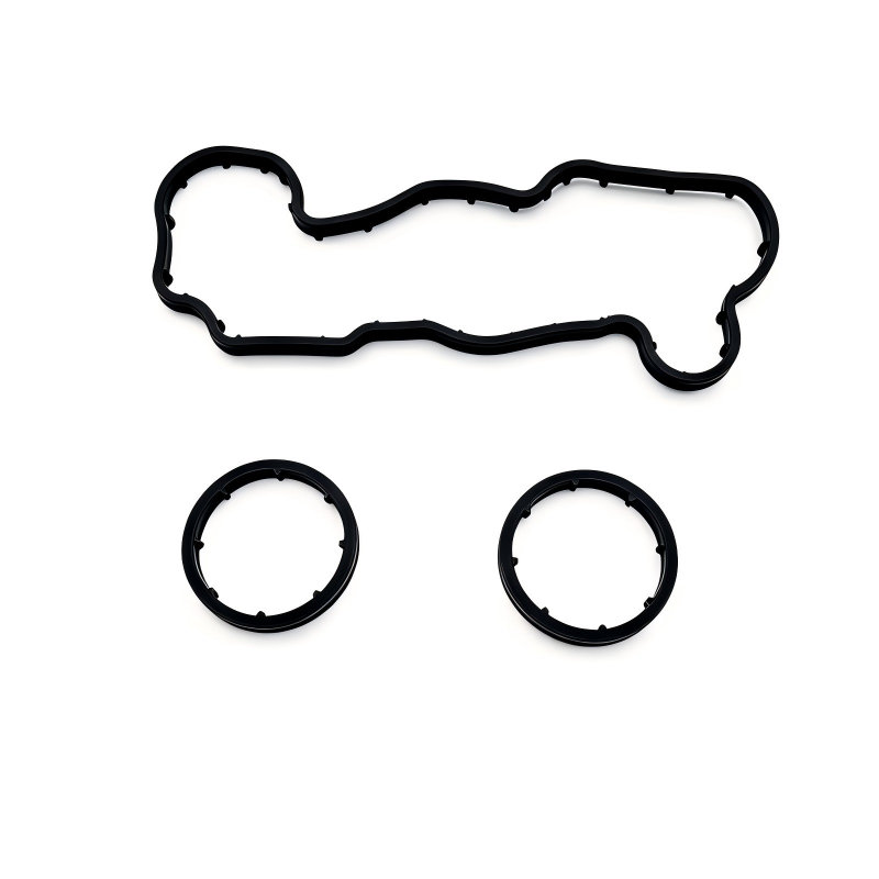 Oil cooler seal set with one long gasket and two circular O-rings, black rubber