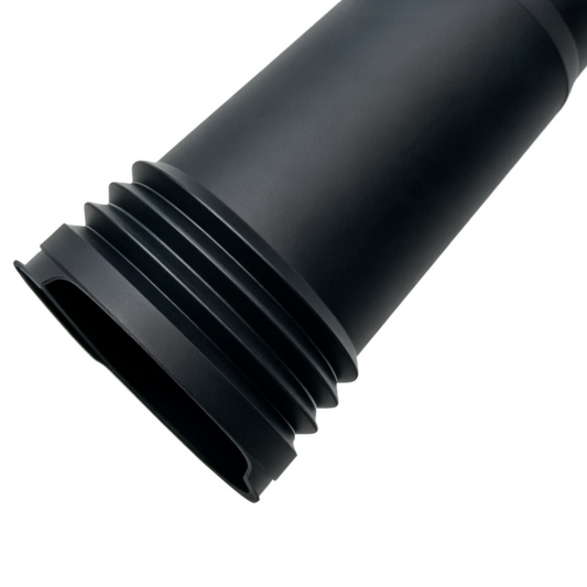 Rear shock absorber dust boot, black ribbed rubber with flared end