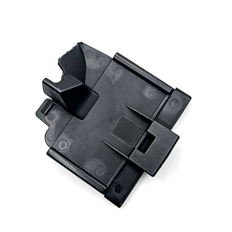 Black fuse box cover with mounting clips and side opening