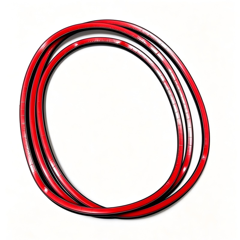 Red door weatherstrip seal set, flexible loop profile with black trim lines