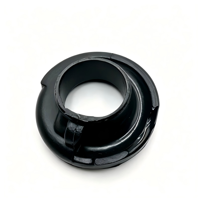 Rear coil spring lower pad, black rubber bushing with side tab and circular hole