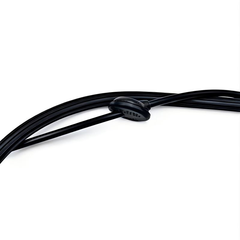Black hood release cable with inline plastic connector and cable routing