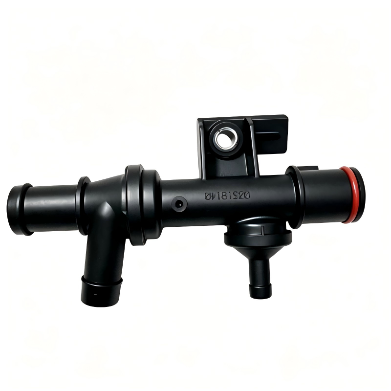 Vacuum check valve with mounting bracket and red-ring ports, black plastic body