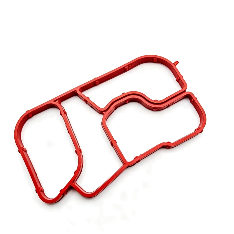 Oil cooler seal gasket set, red molded rubber pieces with oval sealing openings