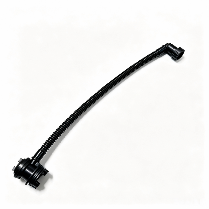 EVAP canister vacuum hose with corrugated tube and larger end connector, black