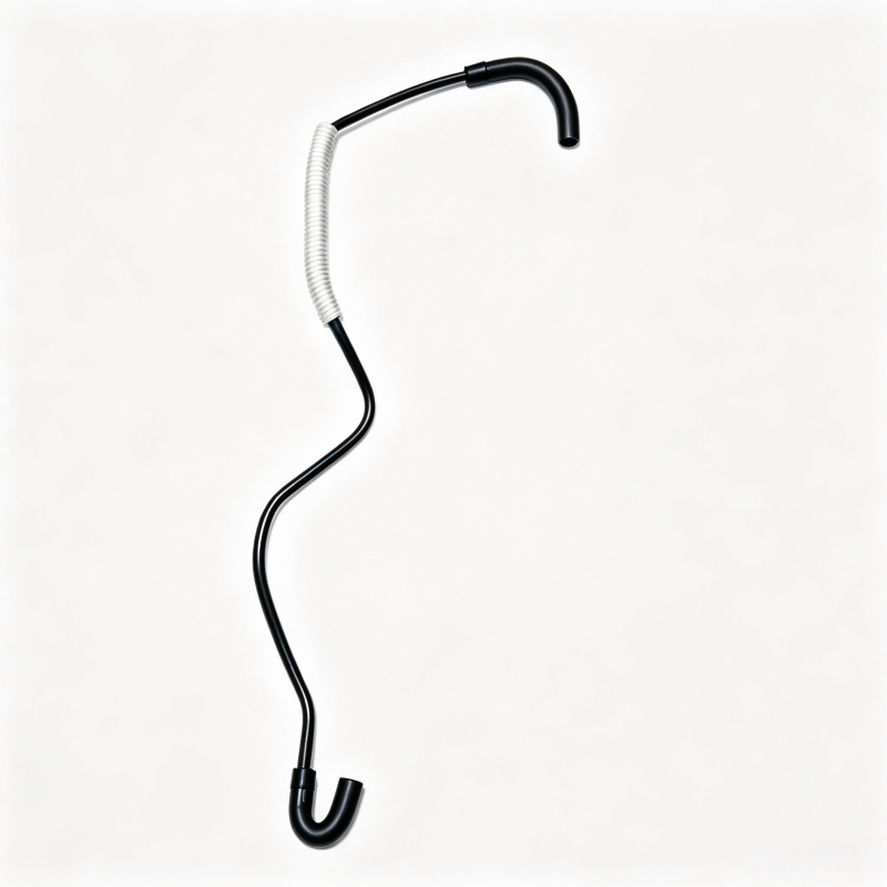 Black vacuum hose with white corrugated tubing and U-shaped mounting ends