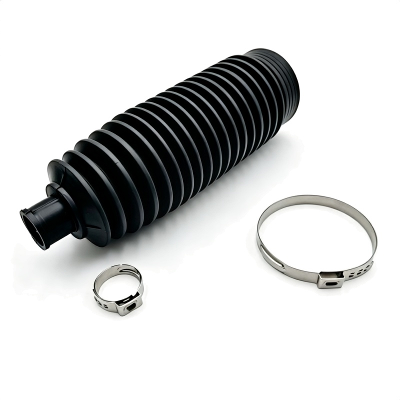 Black steering rack dust boot with two metal clamp rings