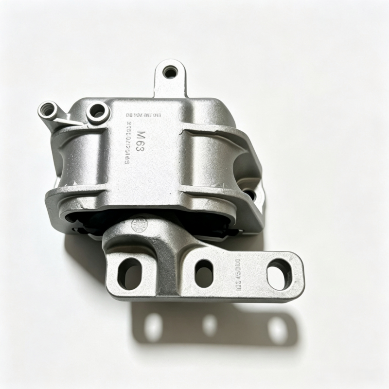 Engine mount support with rubber bushing and reinforced steel bracket with mounting holes
