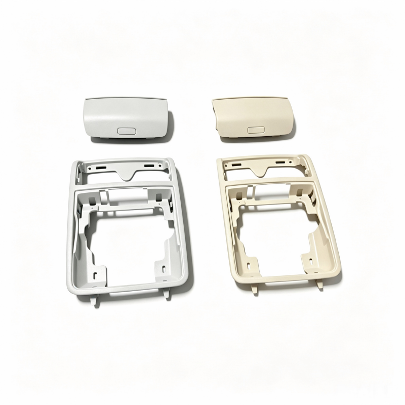 Overhead sunglasses holder assembly set, gray and beige covers with mounting frames