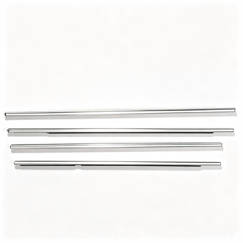Silver door window outer belt molding set, four long trim strips with straight profiles