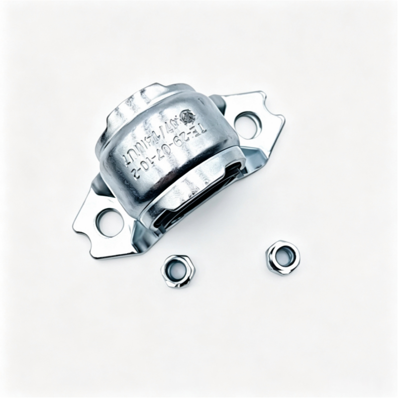 Front stabilizer bar bushing assembly with stamped metal housing, two hex nuts