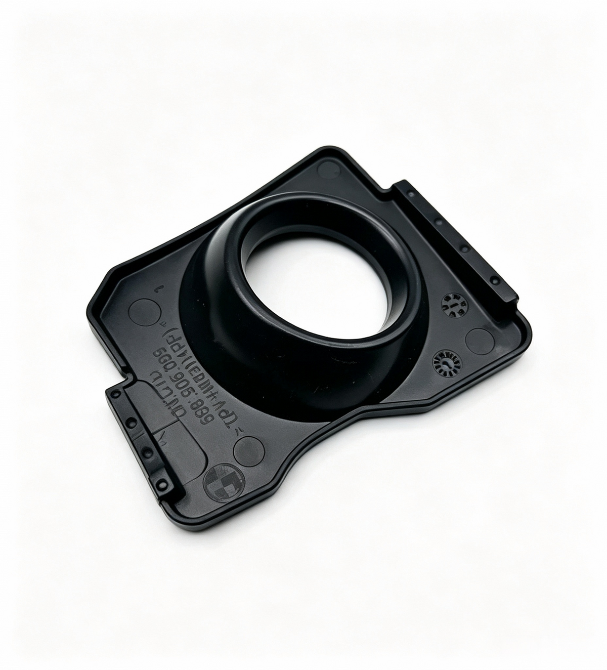 Black ignition coil boot with circular opening and side mounting tabs