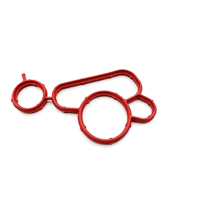 Oil filter housing gasket set, red rubber with two large circular seals