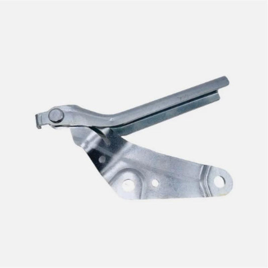Hood hinge bracket with pivot joint and mounting holes, steel gray