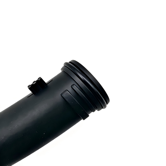 Black coolant hose end with ribbed fitting and small tab connector
