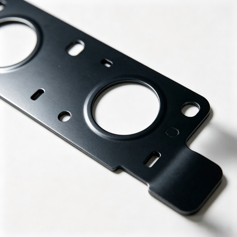 Exhaust manifold gasket metal plate with large circular hole and small mounting holes