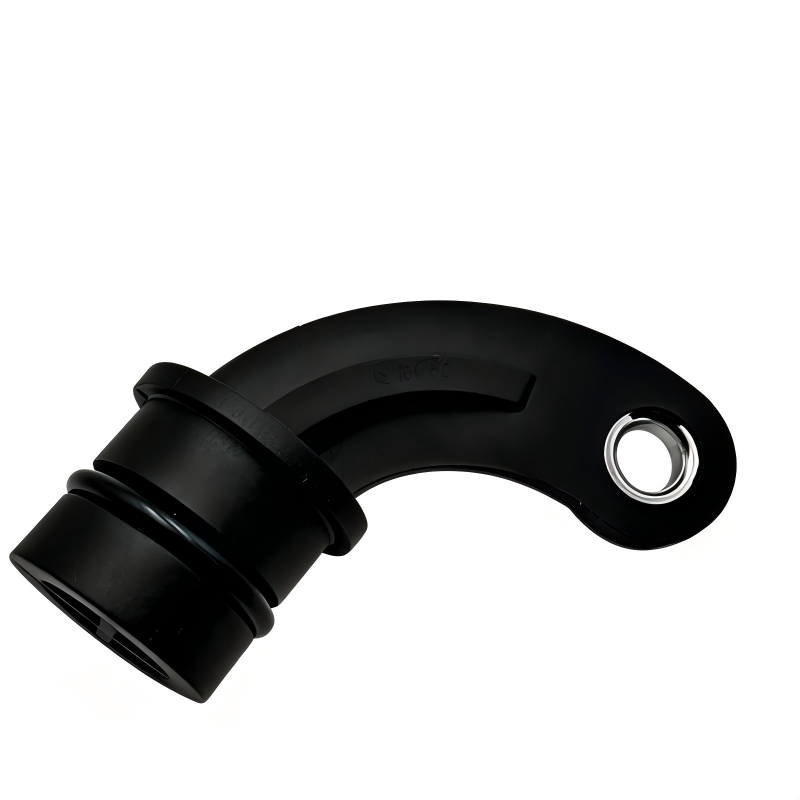 Black engine block plug with circular metal insert and ribbed side joint