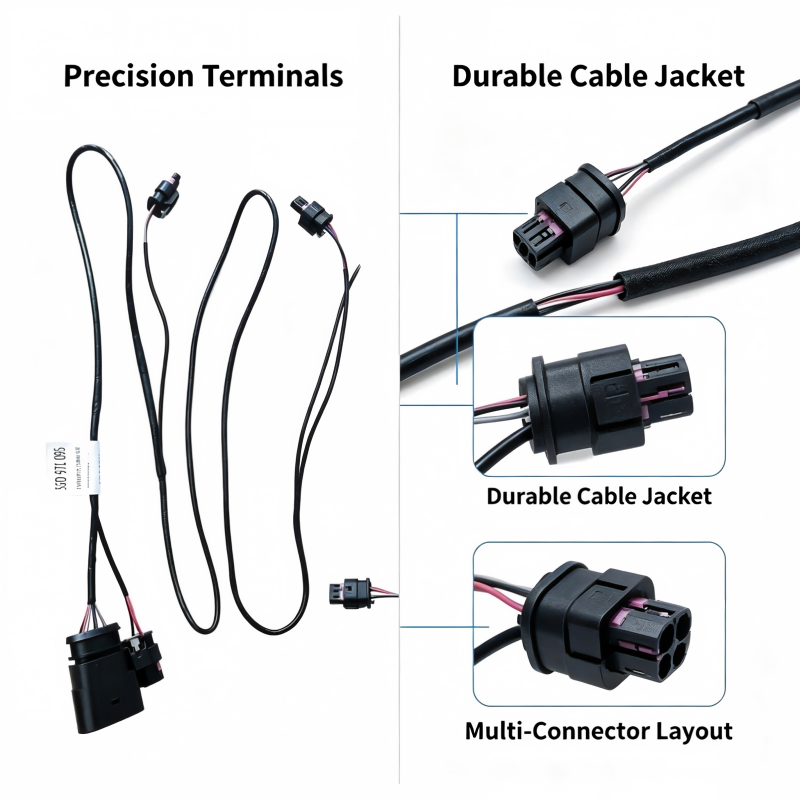 Wiring harness with precision terminals, durable cable jacket, multi-connector layout