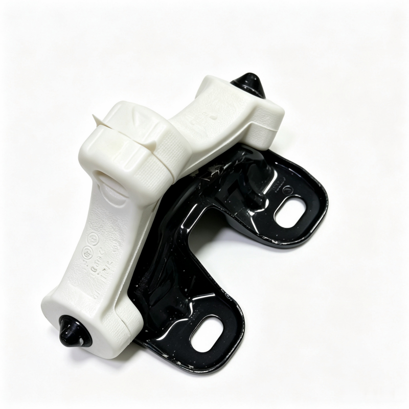 Exhaust hanger rubber mount with black rubber insulators and white bracket